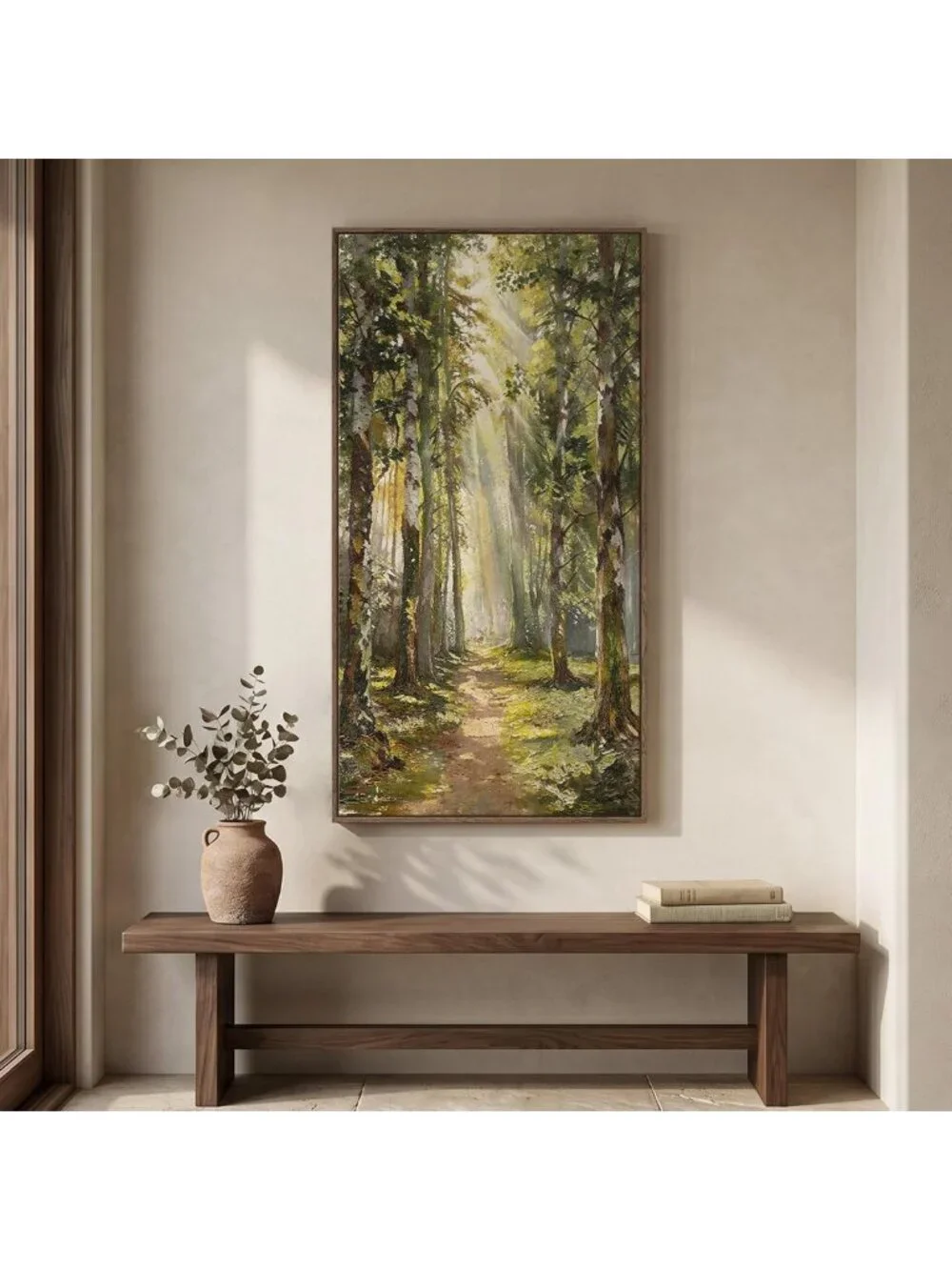Vintage Forest Landscape Framed Wall Art - Vertical 20x40 In for Living Room